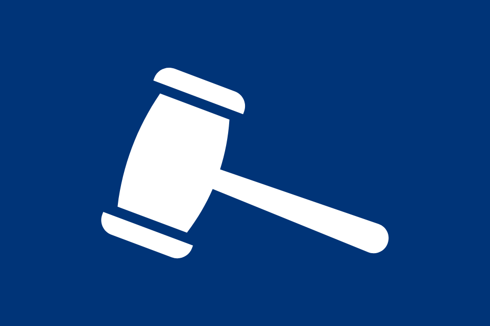 blue background with gavel icon