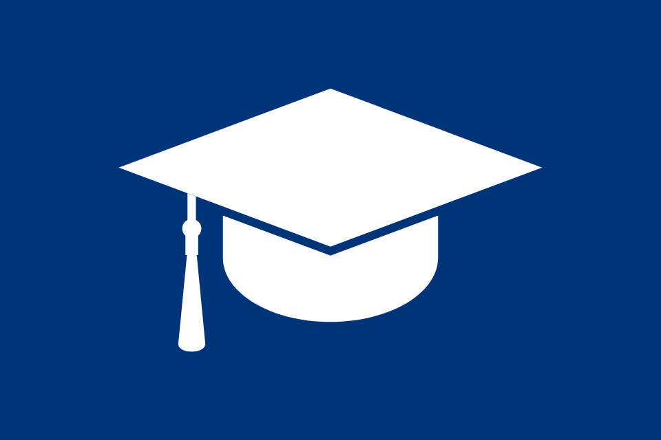 blue background with grad cap icon