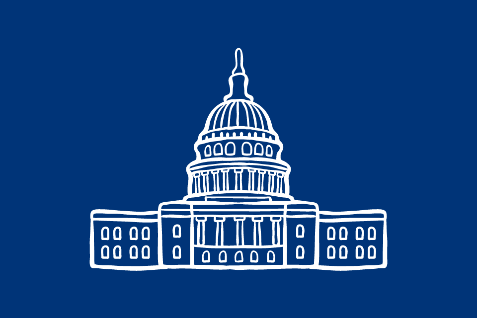 blue background with white house icon