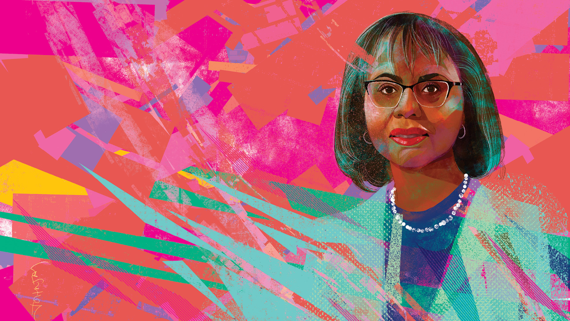 Vector image of Anita Hill with a pink background
