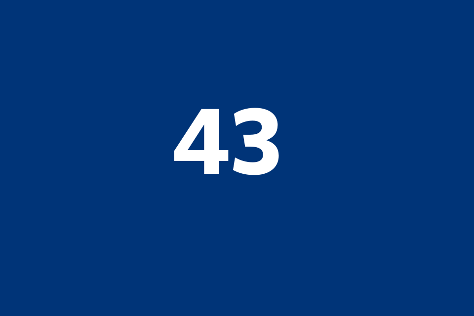 "43" in white text on blue background