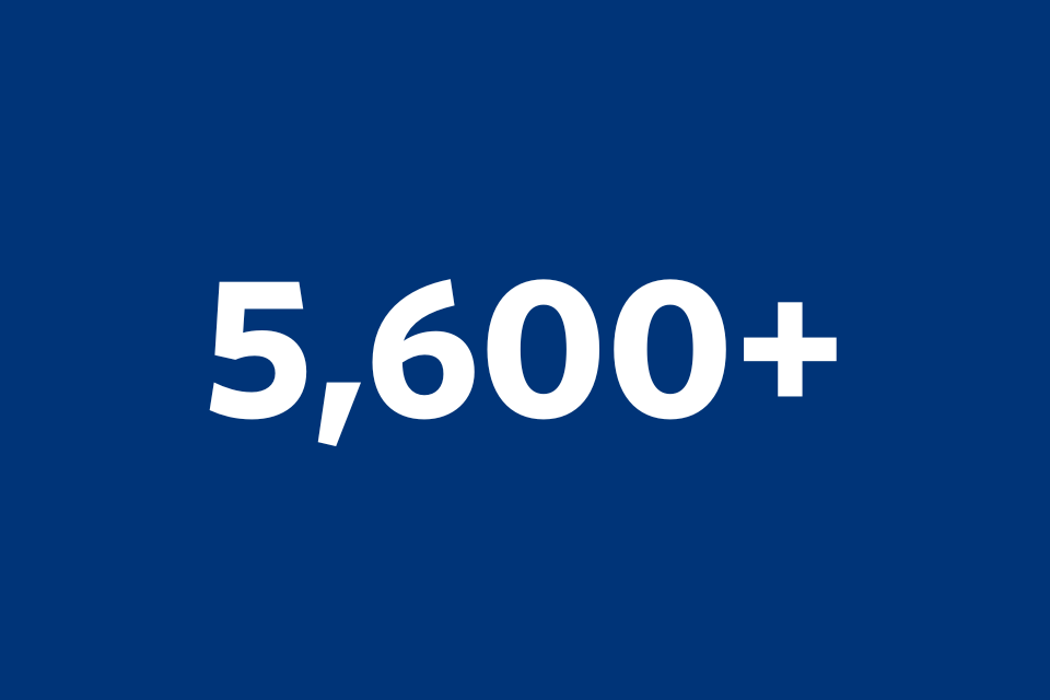 "5,600+" in white text on a blue background
