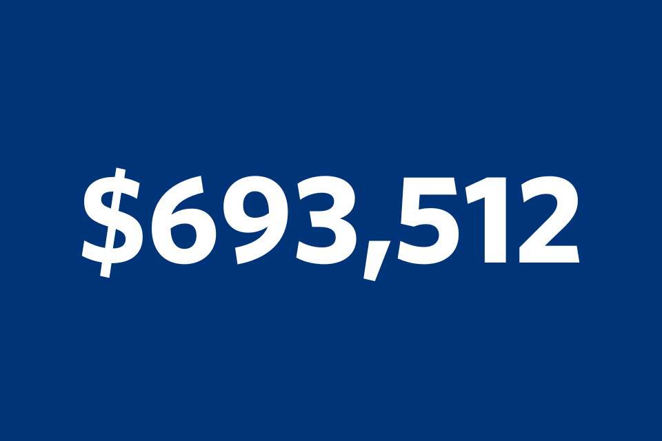 $693,512 white text on blue background.