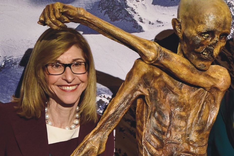 Paula Apsell with a replica of Otzi, the oldest human mummy