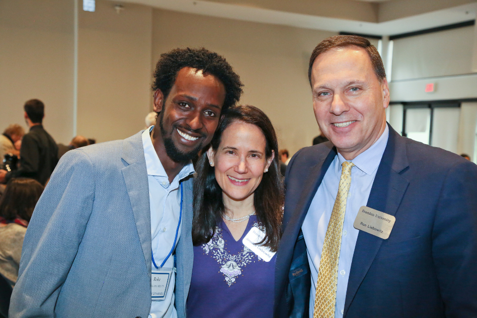 Roba Bulga Jilo, a recipient of the Elinor Gollay Scholarship, Jessica Liebowitz, and President Ron Liebowitz