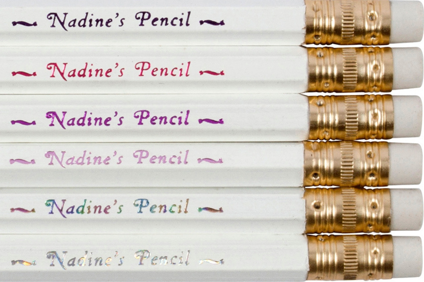"Nadine's Pencil" printed on multiple white pencils