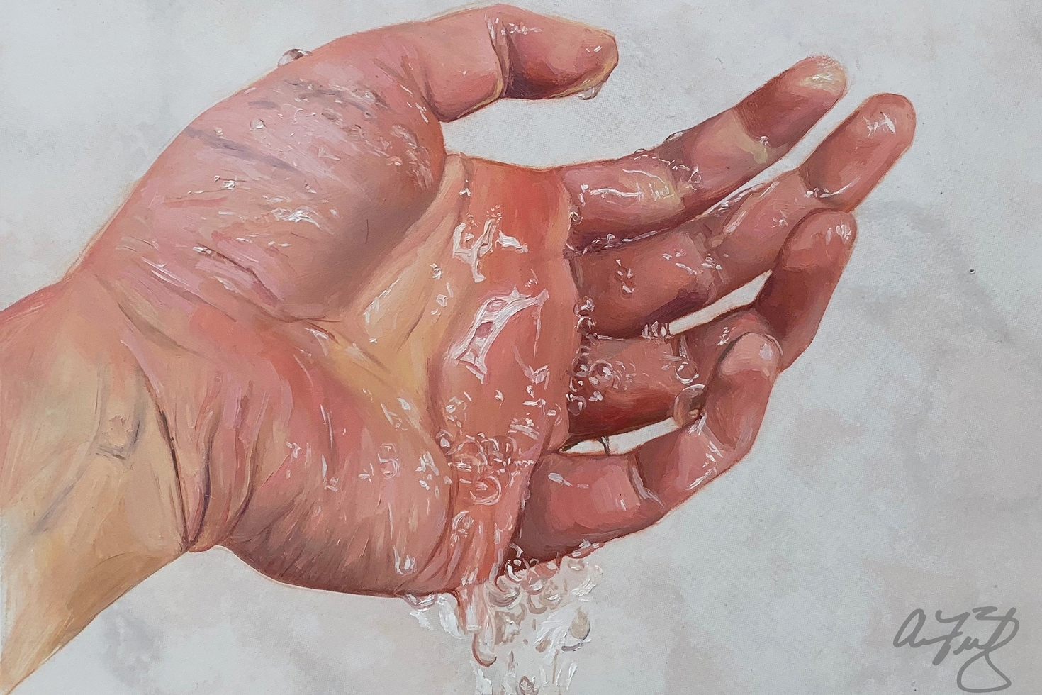 Painting of a hand with water