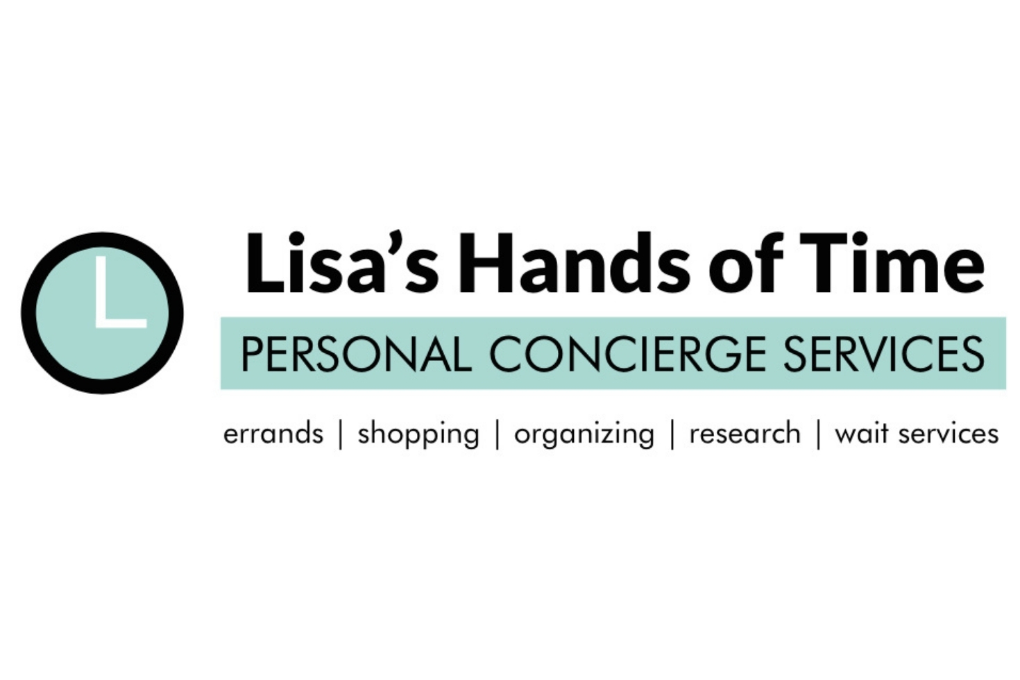 Clock icon next to text "Lisa's Hands of Time Concierge"