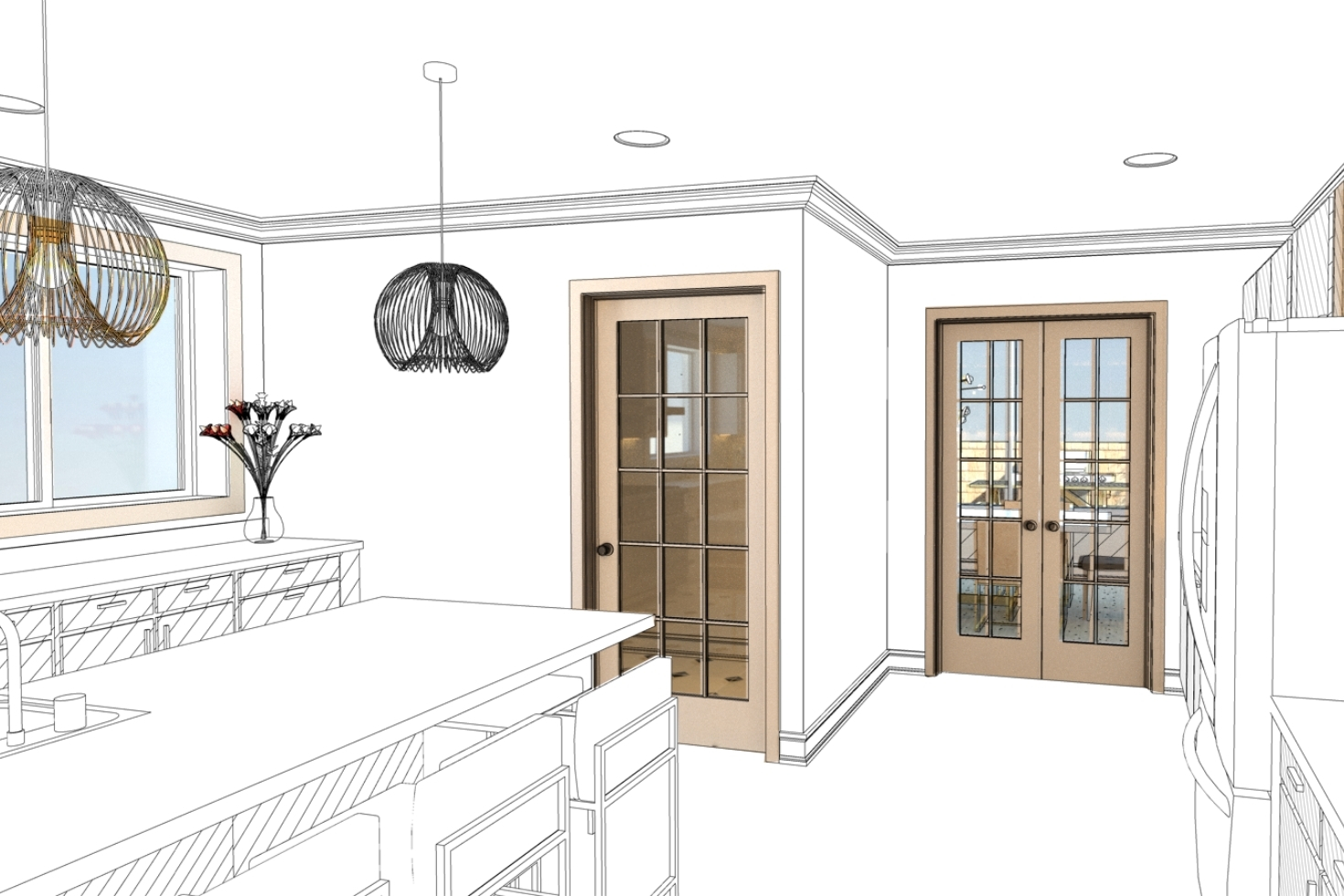 Rendering of an interior designed room