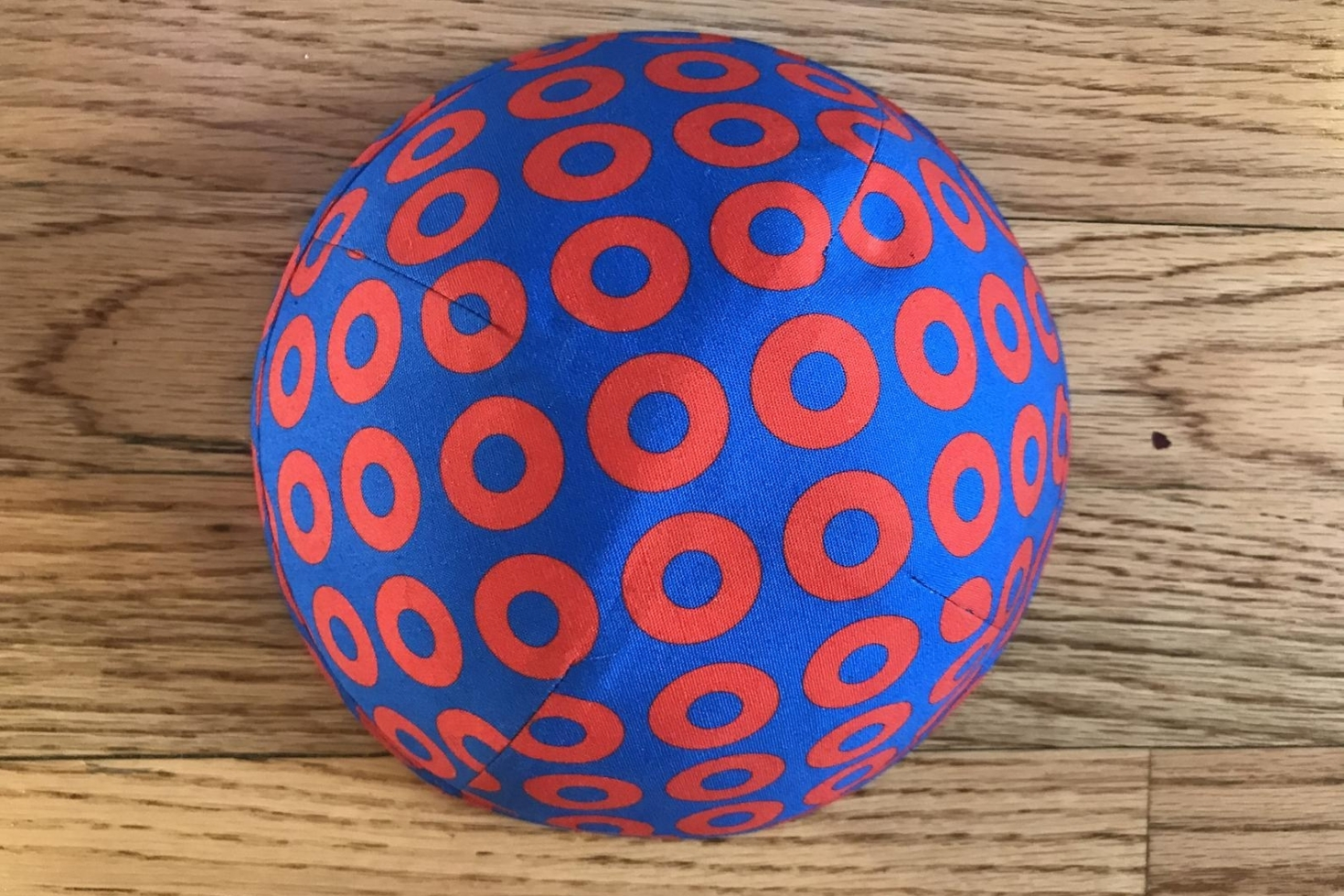 Blue yarmulka with red circles