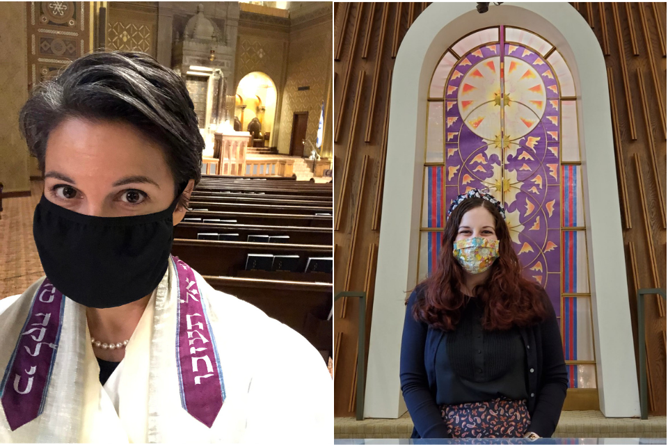 side by side photos of two rabbis wearing masks