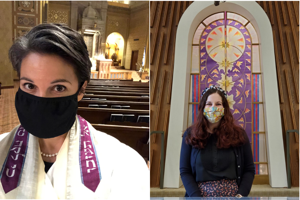 side by side photos of two rabbis wearing masks 