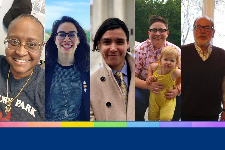 Photo grid of 5 LGBTQ alumni 