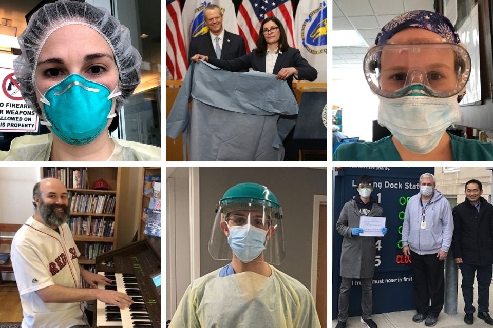 photo grid of alumni wearing full PPE