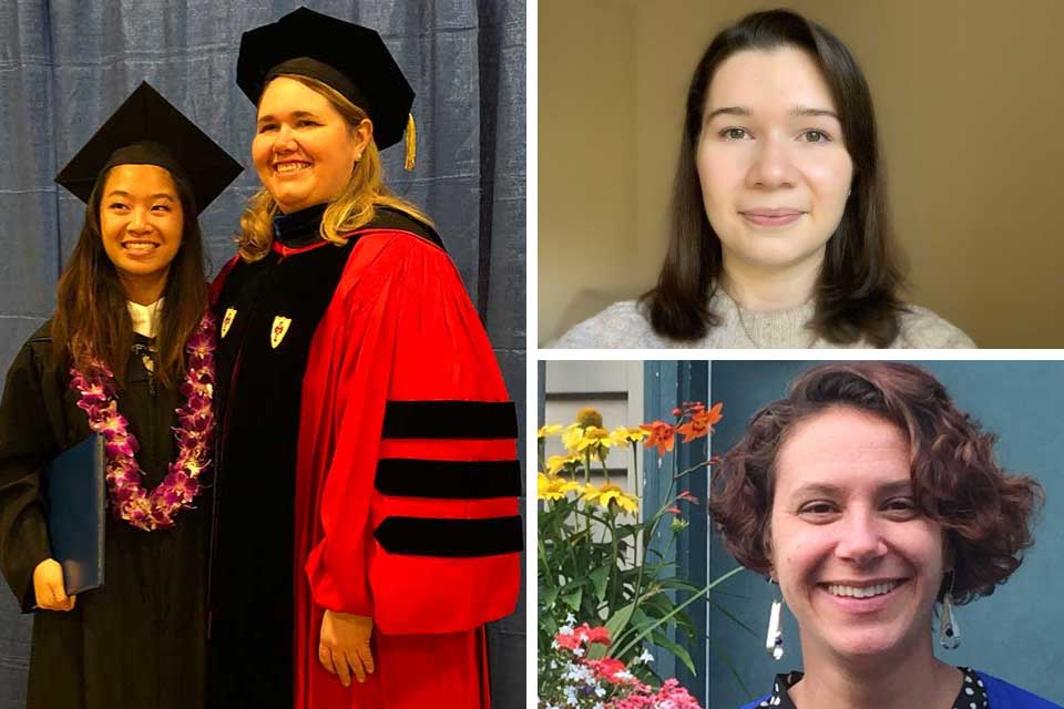 collage of three photos of alumnae Helen Wong and Alexandra Ratzlaff, Alana Hodson and Bonnie Ronish