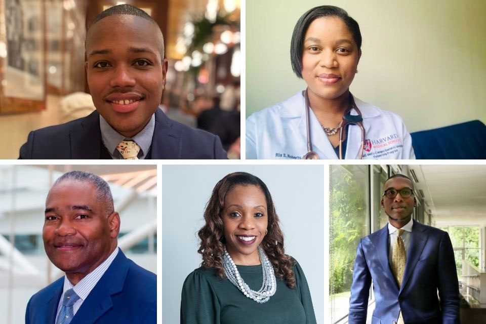 photo grid of five black alumni working in healthcare and health policy 