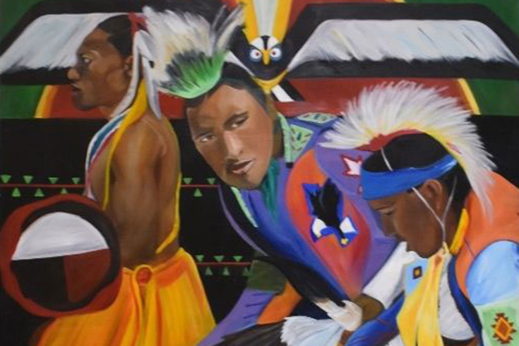 painting of a group of wampanoag men in traditional clothes