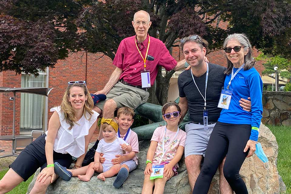 The Hamburgh family pose for a photo at alumni weekend