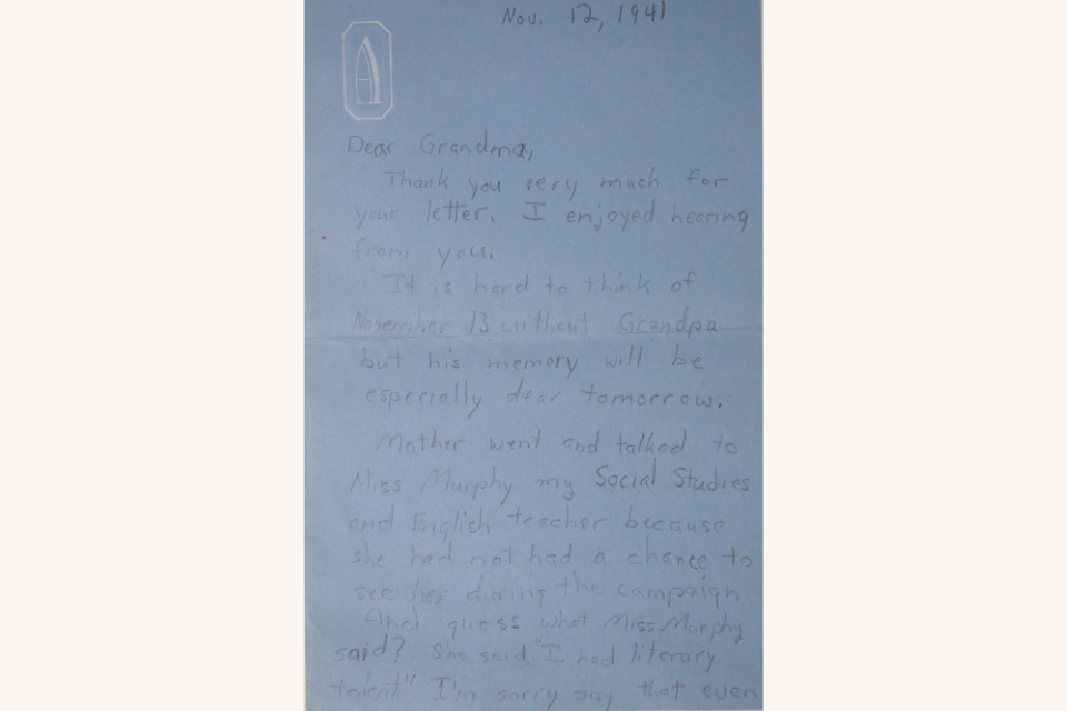 Hand written letter by Alice Brandeis Popkin