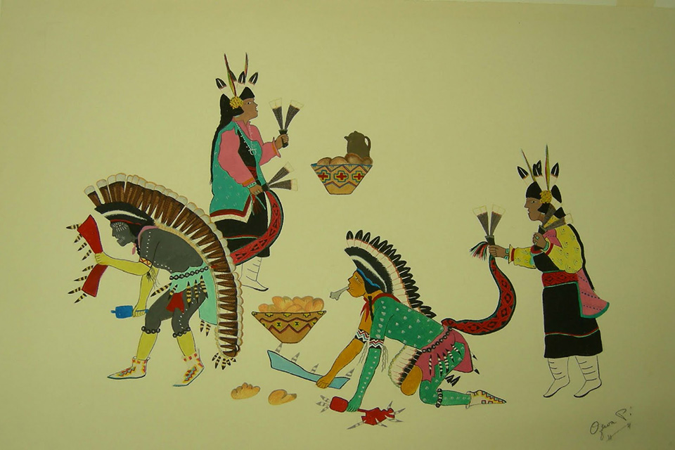 Abstract painting of Pueblo people 