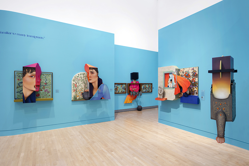 Several works of artist Arghavan Khosravi are visible in the Rose Art Museum's exhibition "Black Rain." 