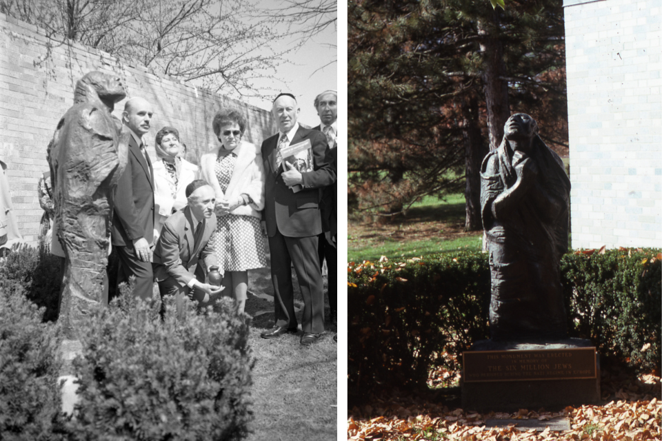 Black and white image of remembrance celebration celebration from Brandeis history
