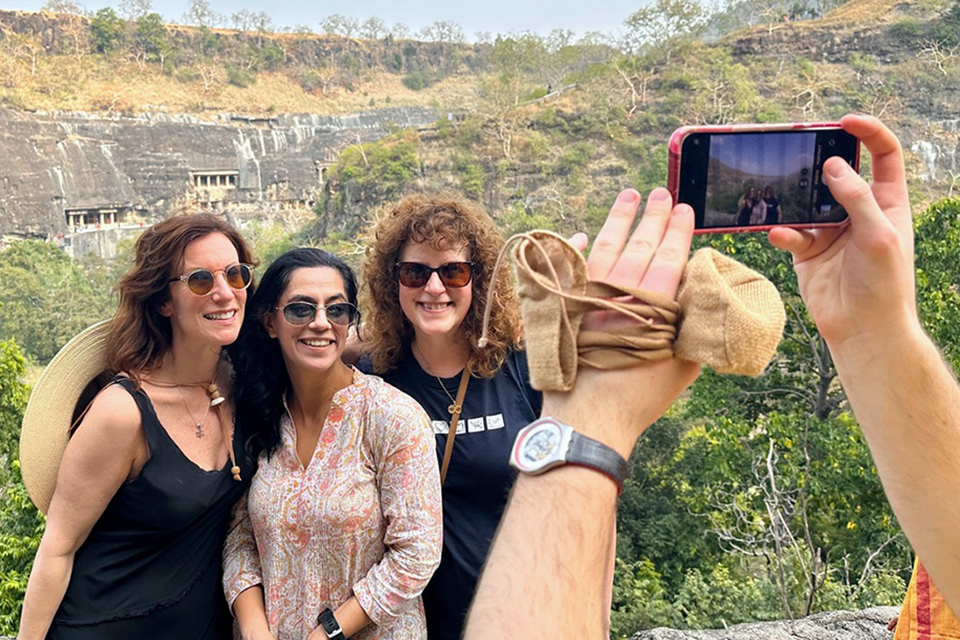 Travelers get their photo taken in India