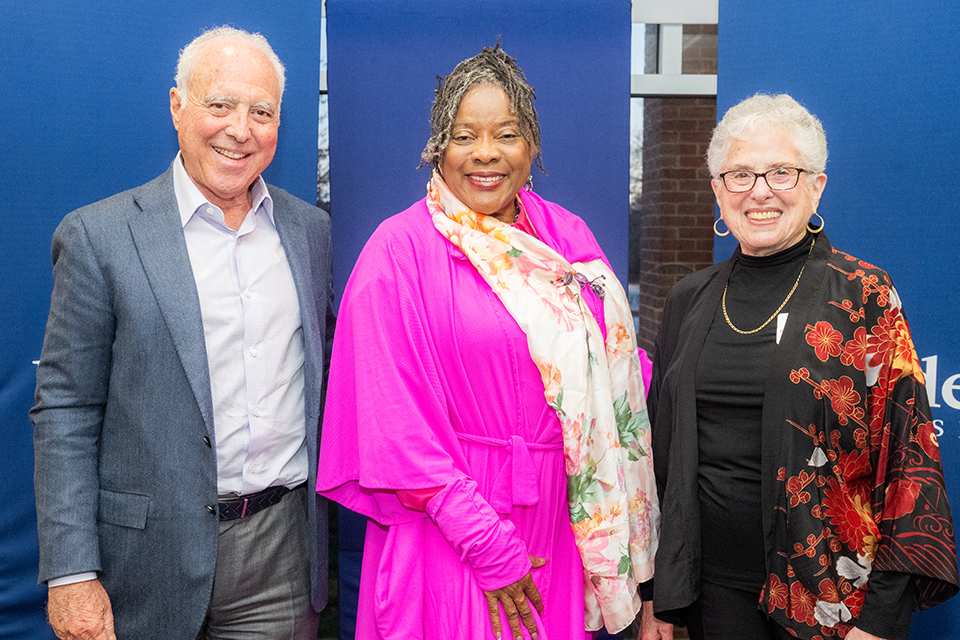 Jeffrey Lurie, Loretta Devine, and Sheila Efron Taube pose at the Alumni Achievement Awards banquet