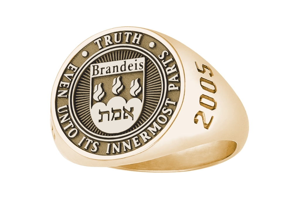 A gold Brandeis class ring