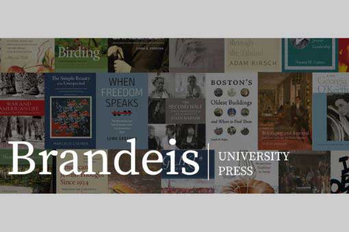Brandeis University Press logo with books in the background. 