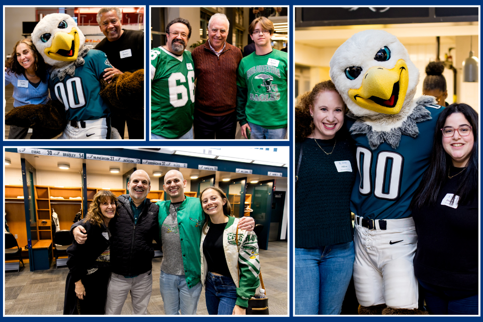 Alumni, parents, and friends celebrated Brandeis' 75th anniversary with a special event at Lincoln Financial Field, home of the Philadelphia Eagles. The evening included a visit with Swoop, a behind-the-scenes tour of "The Linc," and remarks by Eagles Chairman and CEO Jeffrey Lurie, Heller PhD'87.