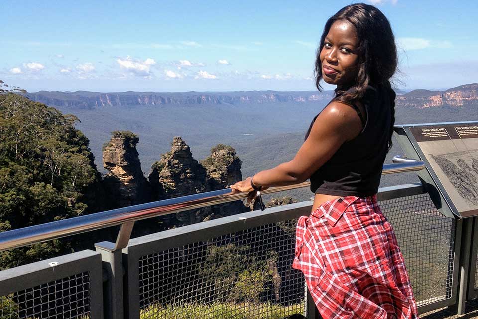 Linda Phiri at a mountain lookout in Australia