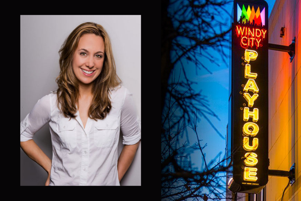Amy Rubenstein, left, side by side with the marquis for the Windy City Theater